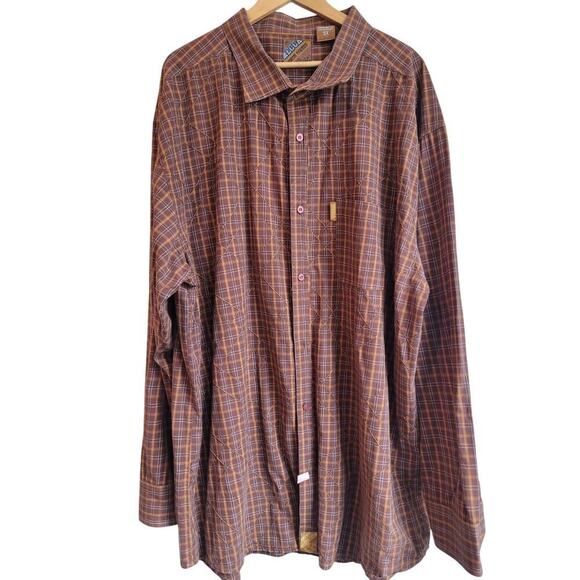 Mecca Mens Button-Up Collared Long Sleeve Shirt 5X Brown Plaid Windowpane Y2K - Picture 1 of 6